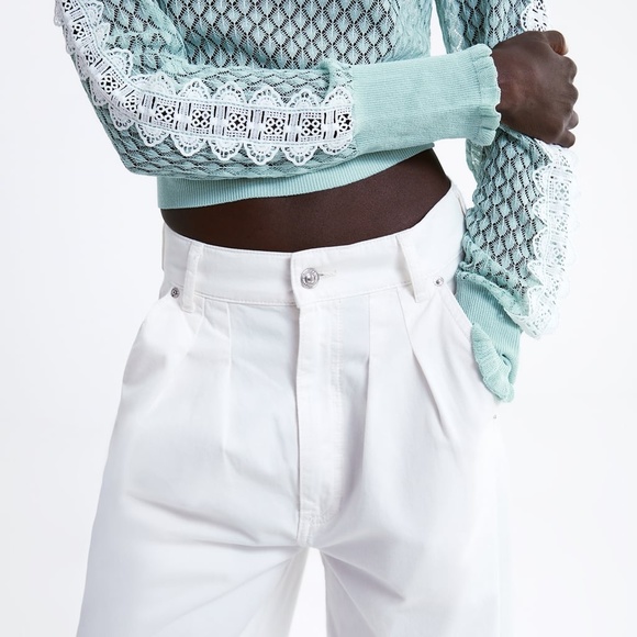 NWT ZARA KNIT SWEATER WITH RUFFLES Mint SMALL - Picture 7 of 8